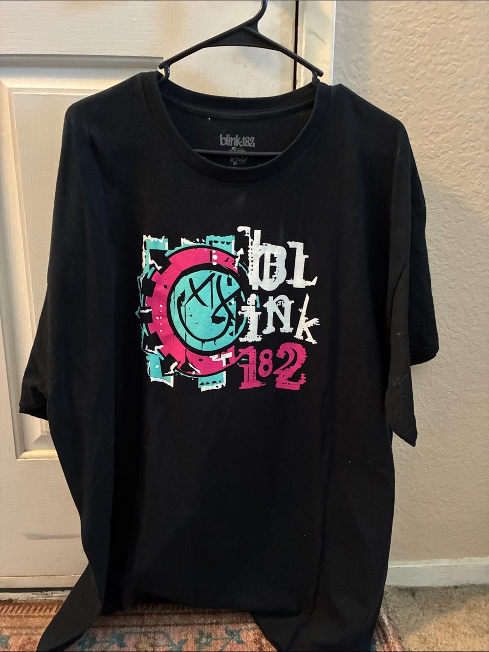 Blink-182 Kids Black Short Sleeve Tee with Pink & Teal Logo